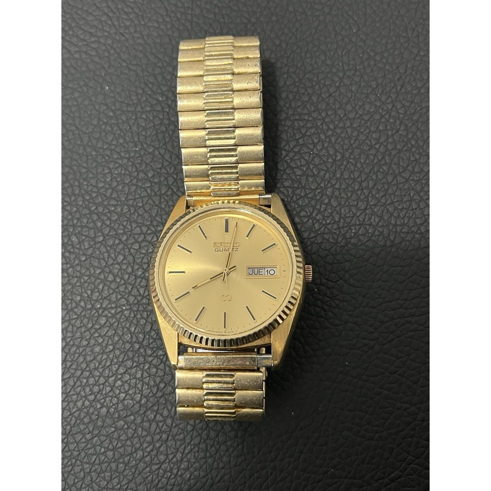 Seiko 6923-8089 Presidential Gold Tone Fluted Bezel Day Date Men's Needs Battery